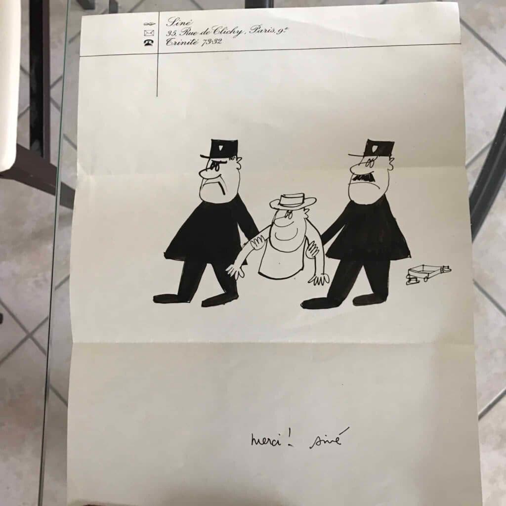 Dessin de Siné sur feuille de papier A4