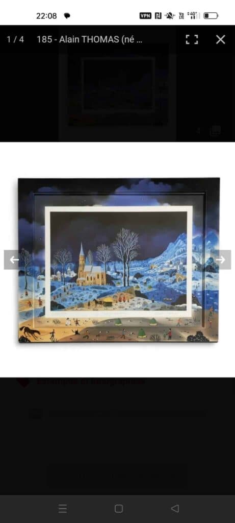 Estimation de la Lithographie d’Alain Thomas “Neige nocturne”