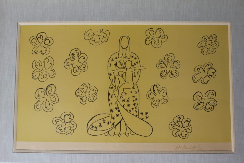 Estimation d’une estampe en noir de l’illustre Henri Matisse, dépeignant la Vierge à l’enfant, avec signature de l’auteur en bas à droite
