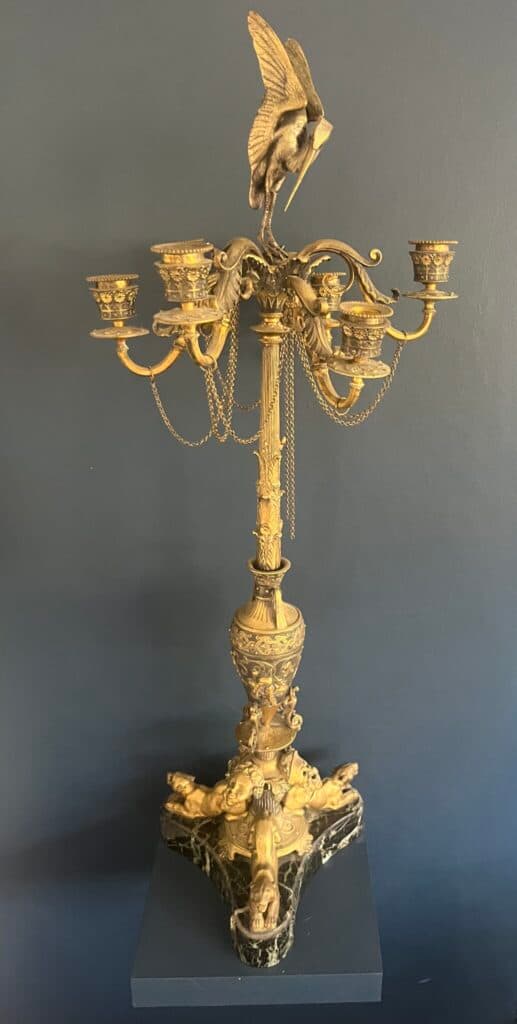 Chandelabres en Bronze de Style Ferdinand Barbedienne avec Base en Marbre et Décors de Panthères