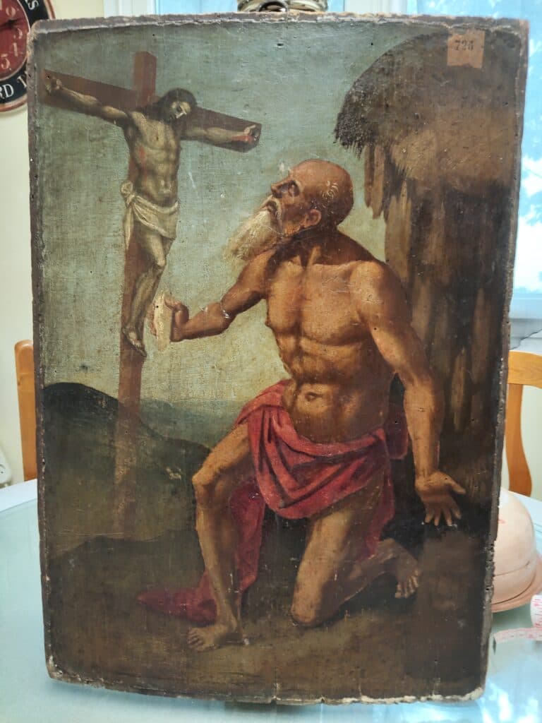 Estimation d’une peinture religieuse sur bois représentant un homme agenouillé Estimation d’une peinture religieuse sur bois représentant un homme agenouillé
