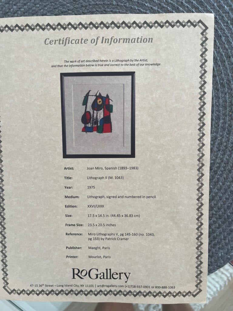 Lithographie signée de Joan Miró en édition limitée : estimation et contexte Lithographie signée de Joan Miró en édition limitée : estimation et contexte